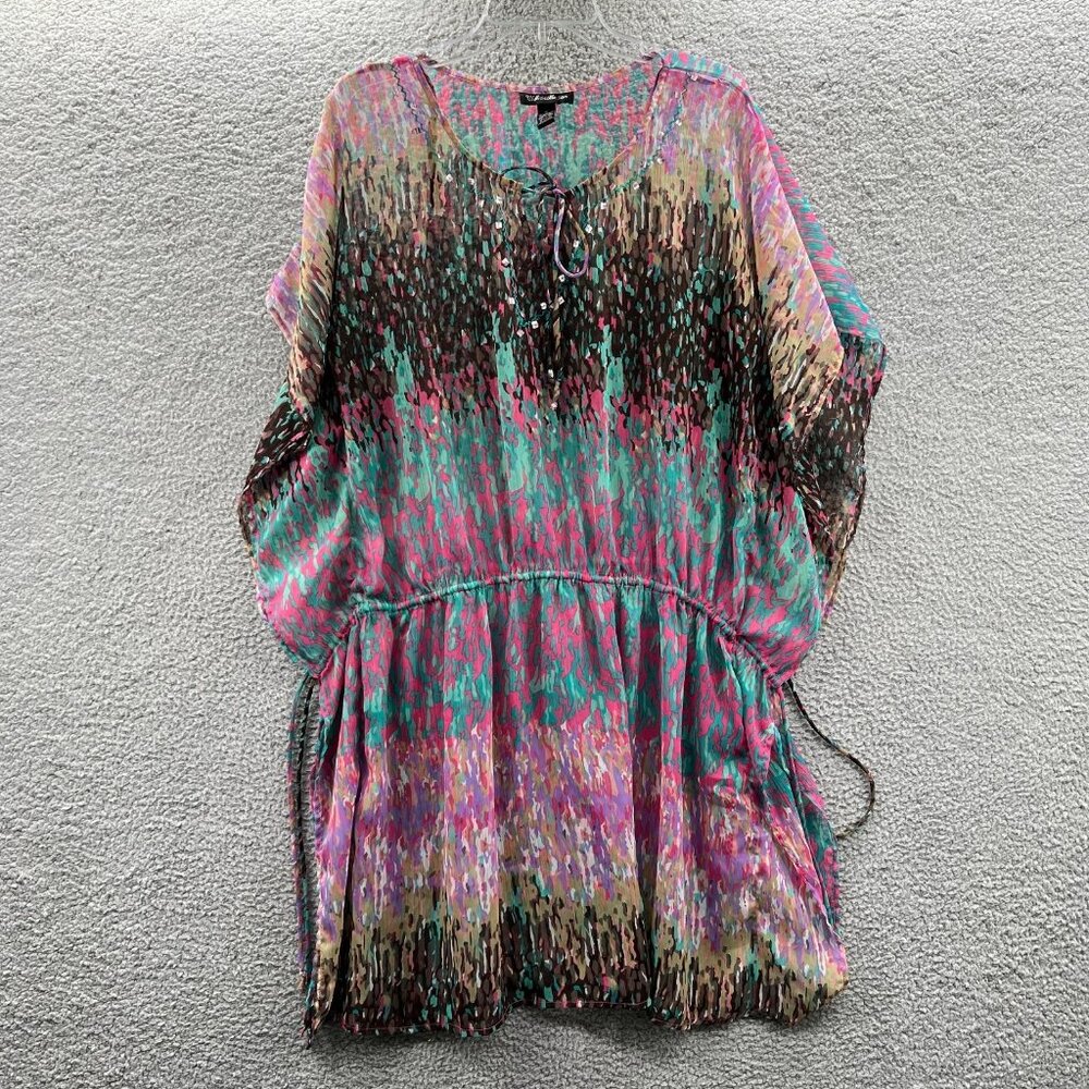 Club‎ Z Collection Womens Top Extra Large Pink Blue Beach Cover Up Sheer Shirt